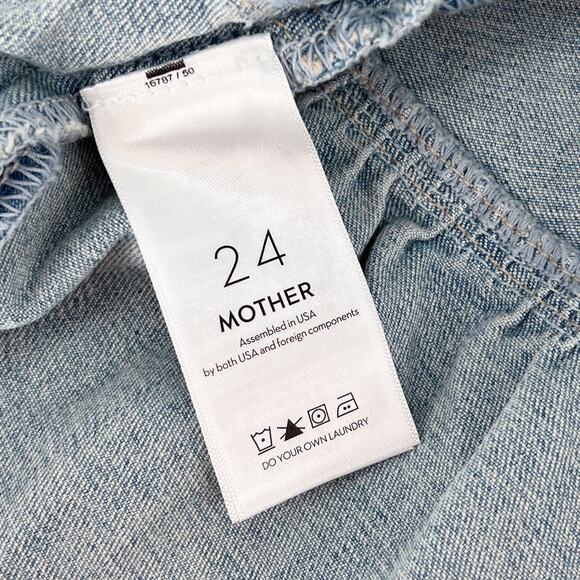 MOTHER The Ruffle Mini Raw Edge Denim Skirt Women’s Size 24 Action Shot - Picture 4 of 7